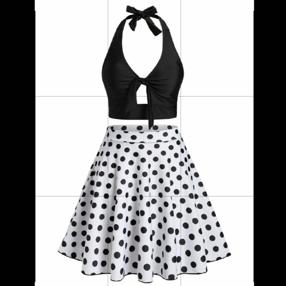 Black White Polka Dot Tankini Plus Size Three Piece Bathing Suit 3X